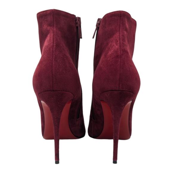 Christian Louboutin Eloise 100 ankle boot bootie burgundy red suede heels 37.5 - Picture 5 of 13